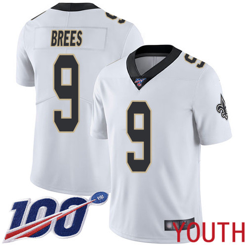 New Orleans Saints Limited White Youth Drew Brees Road Jersey NFL Football #9 100th Season Vapor Untouchable Jersey->new orleans saints->NFL Jersey